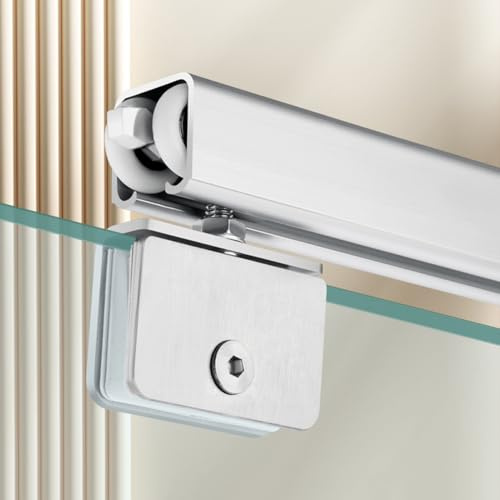 Glassschiebetür Schiene aus Aluminium Schiebetürbeschlag Komplettset mit Edelstahl Laufrollen Laufschienen für Schiebetüren Schiebetürsystem für 1/2/3/4 Türen - Deckenmontage(1.5m/4.9ft)