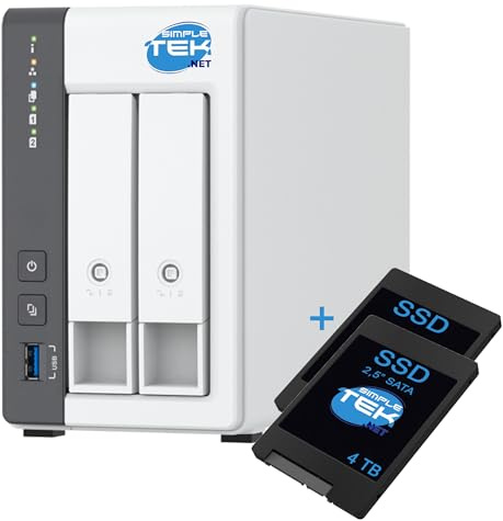 SIMPLETEK - Sistema NAS a 2 Bay (Slot) con 4 GB RAM e 2 SSD da 4 TB Inclusi (8 TB Totali), LAN 2.5 Gigabit per Cloud Domestico
