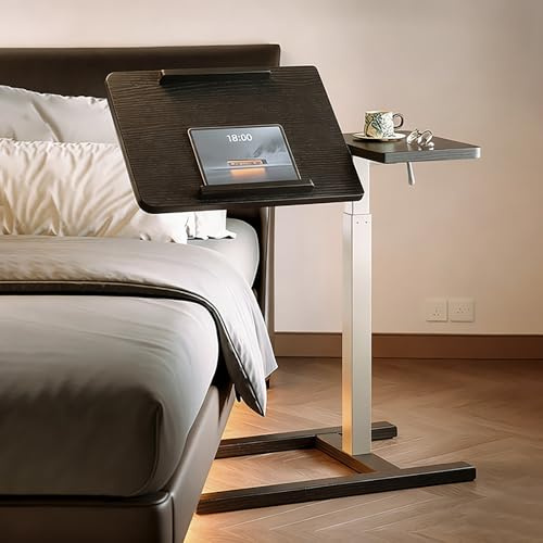 ZYZSY Betttisch – höhenverstellbar und neigbar, Beistelltisch C Form mit Rollen, Laptoptisch aus Holz, für Wohnzimmer, Schlafzimmer, Büro,Bett,Sofa(Black)