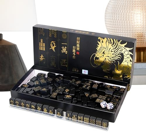 Yplkm Jeu de Mahjong de Voyage - 144 Pièces Complètes et Portables - Jeu de Société Mahjong avec 2 Dés et 4 Porte-Tuiles | pour Les Débutants Lors de Voyages Fêtes et Célébrations
