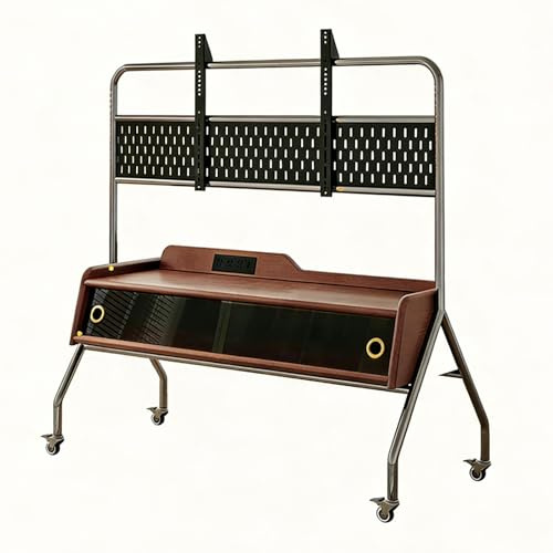 TV Ständer Rollbar mit Holzablage, Fernsehständer auf Rollen für 40-75 Zoll Fernseher, TV Bodenständer Höhenverstellbar,Mobiler TV-Wagen,bis 130 kg,für Wohnzimmer, Schlafzimmer(A)