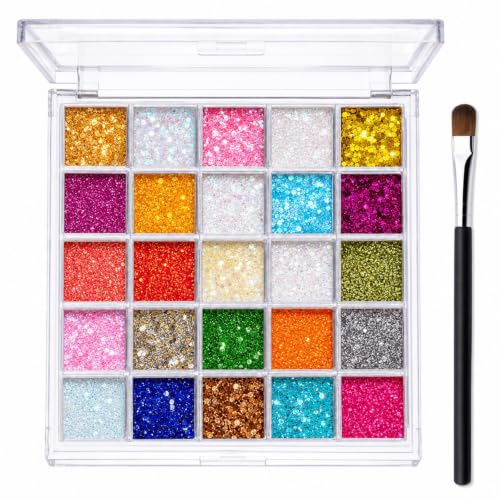 Palette de Gel à Paillettes pour le Corps 25 Couleurs, Gel de Paillettes | Paillettes Visage, Paillettes Visage Festival, Paillettes Holographiques de Sirène, pour Visage, Cheveux, Yeux, Corps