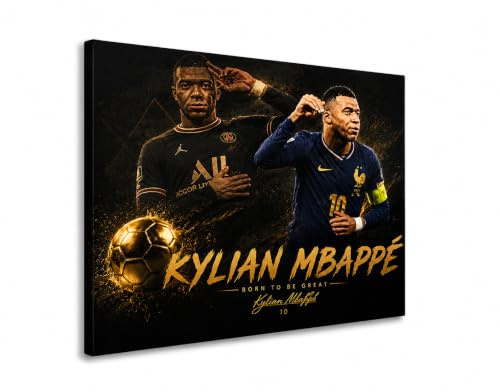 Kylian Mbappé Leinwandbild 80x60 cm| Modernes Fußball Wandbild für Fans 29wl4