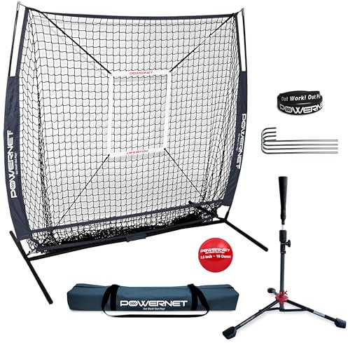 PowerNet Übungsnetz + Deluxe-Tee Strike Zone gewichteter Trainingsball Bundle (Marineblau) | Baseball-Softball Pitching Batting Coaching Pack Arbeiten auf Spielfeld-Genauigkeit Bauplatte Vertrauen
