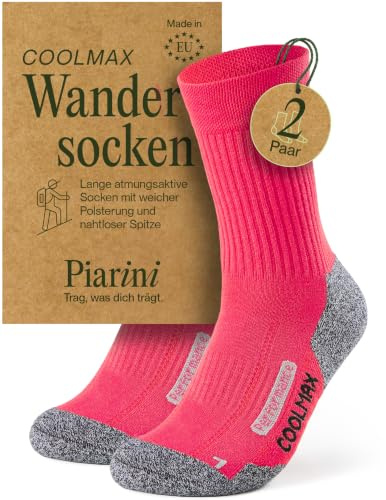 Piarini 2 par Coolmax vandringsstrumpor utomhusstrumpor långa – vadderade funktionella strumpor