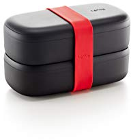 Lékué Recipiente doble Hermético para Conservar y Transportar Alimentos, Lunch Box to go, Negro, 500 ml