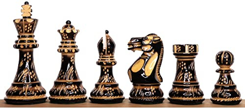 RoyalChessMall-4 Professional Staunton Hand Carved Chess Pieces Only Set- Gloss finish Boxwood