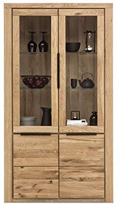 Vitrine Greta Standvitrine Schrank 199 cm hoch Eiche geölt Teilmassiv NEU/OVP