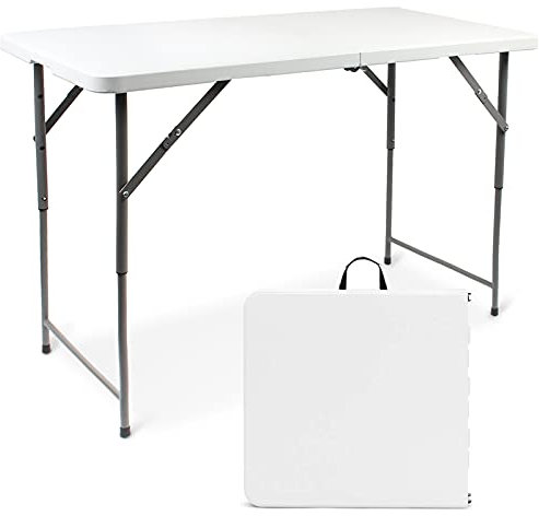 Todeco Table de Camping Pliante réglable en Hauteur, Traiteur Pliante Table 120x60x74cm, Table Pliante Transportable, Charge Maximale: 70 kg, Blanc