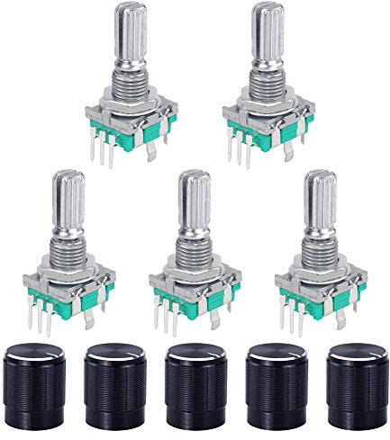 WayinTop 5 Set 360 Grad Rotary Encoder Modul EC11 Digital Potentiometer Drehgeber Drehwinkelgeber 5 Pin mit Schalter und Drehknopf für Automobilelektronik Multimedia-Audio