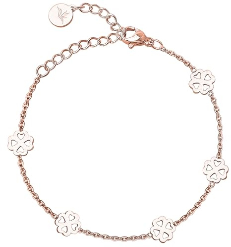 BONNYBIRD® Kleeblatt Edelstahl Armband Glücksbringer Prüfung Damen in Silber, Gold & Roségold, 100% Wasserfest & Hautverträglich BonnyBliss