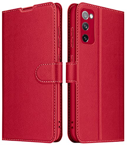 ELESNOW Hülle für Samsung Galaxy S20 FE, PU Leder Klappbar Wallet Handyhülle Schutzhülle Tasche mit Kartenfach, Standfunktion, Magnetisch für Samsung Galaxy S20 FE Hüllen (Rot)