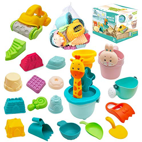 JoyGrow Kinder Sandspielzeug,Strand Spielzeug Set in Wiederverwendbarer Netzbeutel,Wasser Spielzeug mit Spaten Schaufel,Sandkasten Eimer Tier Formen,Badespielzeug für Jungen und Mädchen