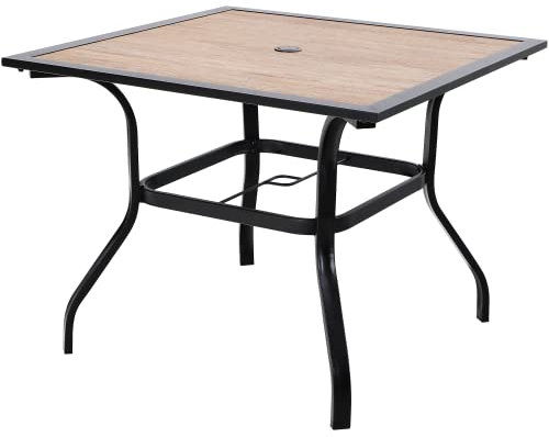 PHIVILLA Gartentisch Wetterfest Outdoor Garten Tisch Terrassentisch Balkontisch E-Beschichtung Metall 94×94×71cm Holzähnlicher Quadratische Braun