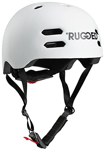 Rugged Helm für Stuntscooter, Skateboard, Inlineskates, Fahrrad - Skatehelm größenverstellbar (S (53-55cm), Weiß)…