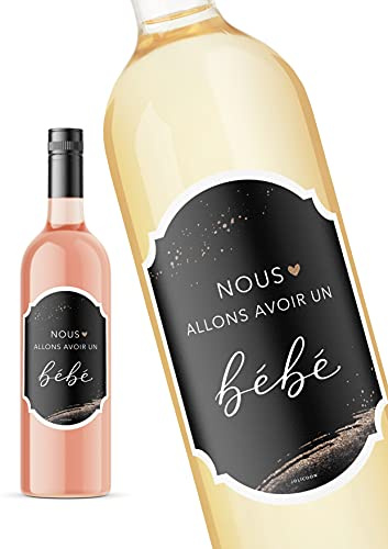 JoliCoon Flaschenetikett für Schwangerschaft, Wir gehen ein Baby, Geschenk | Strukturiertes Perlmuttpapier, selbstklebend, zuverlässige Haftung, für Wein-, Sekt-, Prosecco- und weitere Flaschenformen