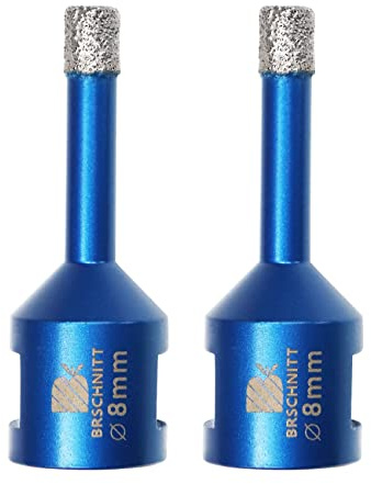 Broca de Diamante 8MM - BRSCHNITT Vacío Soldadura para gres Porcelánico Azulejo Cerámica Mármol Granito Taladrado, adecuado para amoladoras M14 angulares （2 Piezas）