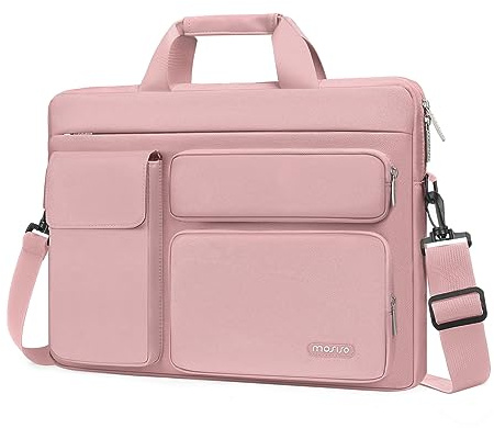 MOSISO 16 pollici Borsa Tracolla Laptop,15-15,6 pollici Custodia PC Compatibile con MacBook Air 15/Pro 16/Pro 15,Dell XPS Plus, Borsa Tracolla con Apertura Laterale&4 Tasche Cerniera, Rosa