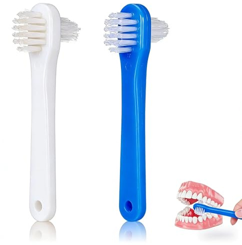 2Pcs Spazzola per Protesi a Doppia Testa Spazzola per La Pulizia Della Protesi Dentaria Strumento per La Pulizia Della Dentiera Spazzolini da Denti a Doppia Testa per La Cura