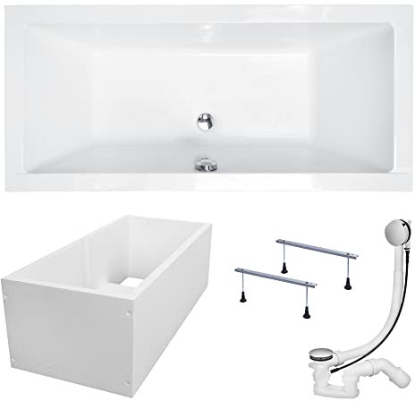 KOLMAN Badewanne QUADRO Rechteck 170x75 mit Wannenträger, Ablaufgarnitur und Füßen Komplettset 4in1 Premium Original Acryl Wanne Siphon