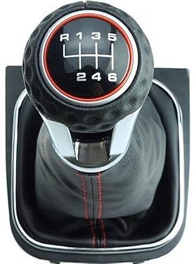 Newtown2700-parts Schaltknauf Golfball (längere GTI,GTD Version) Schaltmanschette Rahmen 6 Gang Naht Rot kompatibel/Ersatzteil für VW GOLF 5 6 GTI GTD R
