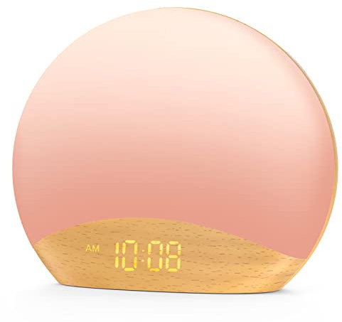 HOUSBAY White Noise Machine Sunrise Alarm Clock, Wake Up Light, Dimmable Night Light, 26 Natural Sounds, Gentle Wake up & Sound Machine for Sleeping, Adults, Kids, Baby-Wooden