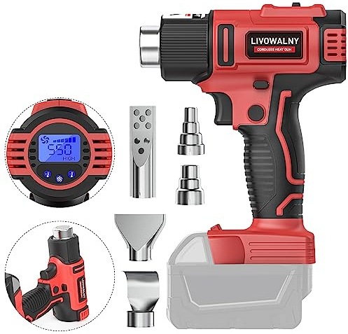 LIVOWALNY Cordless Heat Gun Compatible with Milwaukee 18V Battery, 350W 122℉~1202℉ (50℃-550℃) Variable Temperature Control Hot Air Gun with LCD Digital Display for Shrink Tubing, Crafts (No Battery)