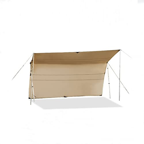 KEEYTT Zeltplane Tarp Khaki Fly Campingplane mit Stangen Vintage Cotton Camping -Planen -Set, geeignet zum Campen, Fotografieren, Picknick für Camping Wandern Backpacking Outdoor Sport