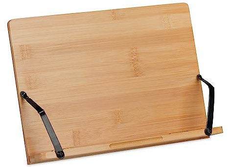 Relaxdays Leseständer, Bambus, 4 Neigungswinkel, klappbar, Buchablage H x B: 19 x 28 cm, für Bücher & Tablets, natur