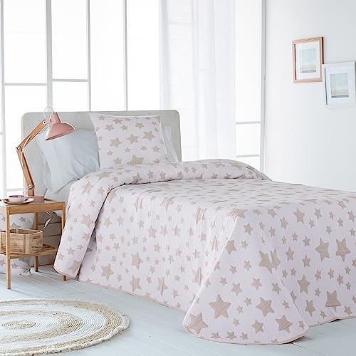 VIALMAN Colcha Bouti Ligera Sofia 58 para Cama Individual de 90 cm | Cubrecama Estrellas Cama 90 | Tamaño Colcha 180 x 270 cm, Colcha Beig Claro