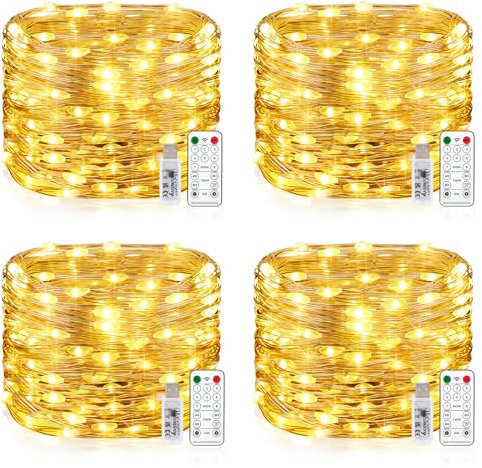 [4 Stück] Wasserdicht Draht Lichterkette, 15M 150 LED USB Weihnachten Außenlichterkette Micro Lichterkette Außen und Innen mit Fernbedienung 8 Programm und Timer für Schlafzimmer, Party, Hochzeit