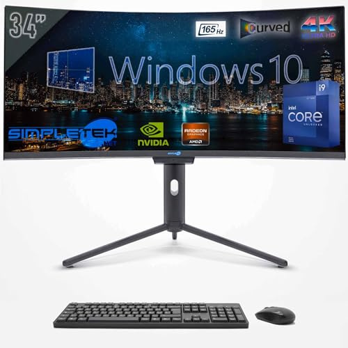 SIMPLETEK - PC ALL in ONE 34 4K Wide 165Hz Core i9 12° Gen | Windows 10 | 32GB RAM SSD 960GB | GPU Dedicata GTX1660 6GB | Webcam integrata 5MP Gaming Computer WiFi6