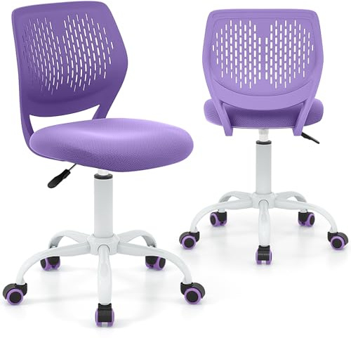 LUARANE Kids Desk Chair, Adjustable Swivel Chair for Children, Armless Mesh Task Study Chair with Lumbar Support, Adjustable Height, Universal Wheels, Rolling Computer Chair for Bedroom, Office