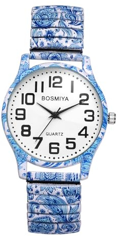 Avaner Elastic Strap Wristwatch, Big Number Analog Quartz Bracelet Watch, Printed Band Bangle Watch for Women