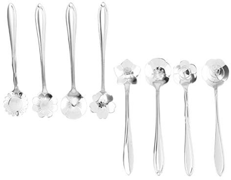 BESTonZON 8stücke Edelstahl Geschirr Set Mit Blumenförmigen Löffeln Für Kaffee Tee Eis Und Limonade Aus Rostfreiem Stahl Rostfrei Und Langlebig Mit Sonnenblume Kosmee Und Pflaumenblüte