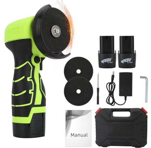 Shienfir Akku Winkelschleifer,18V Akku Winkelschleifer mit bürstenlosem reinem Kupfermotor, 2 Batterien, 2 Sägeblätter, 75 mm Scheibendurchmesser, Mini Winkelschleiferm für Fliesen, Holz Grün