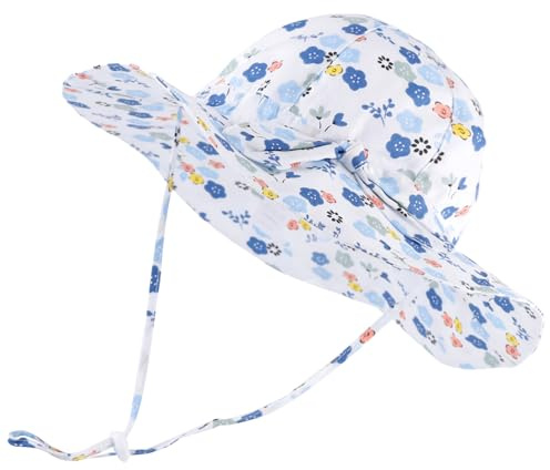 LACOFIA Baby flicka solhatt UPF 50+ UV-skydd småbarn sommar bomullsmössa strandhatt visirmössa med justerbar hakrem, C-vita blommor, 2-5 År