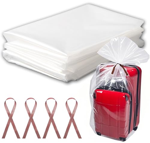 4 Pcs Large Clear Plastic Bags, 40 x 60 Dustproof Large Storage Bags, Moistureproof Giant Extra Luggage Storage Bags for Luggage, Suitcase,Furniture(Include 4 Ribbons)