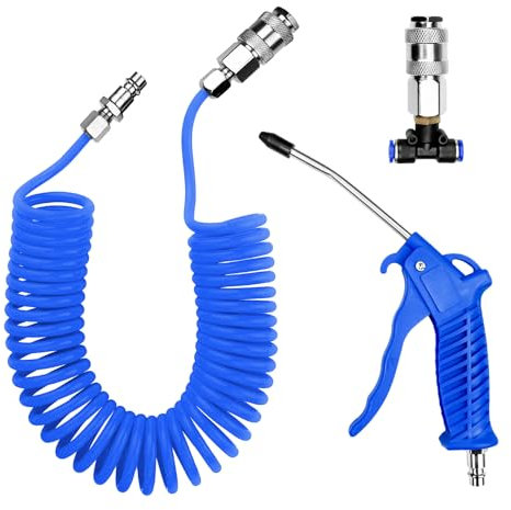 WinGluge Pistola Ad Aria Compressa, Pistola Aria Camion con 5 Metri Tubo a Spirale, Pistola Soffiaggio Aria Compressa con Connettore Kit, Pistole Ad Aria Compressa Kit, per Camion Auto(blu)