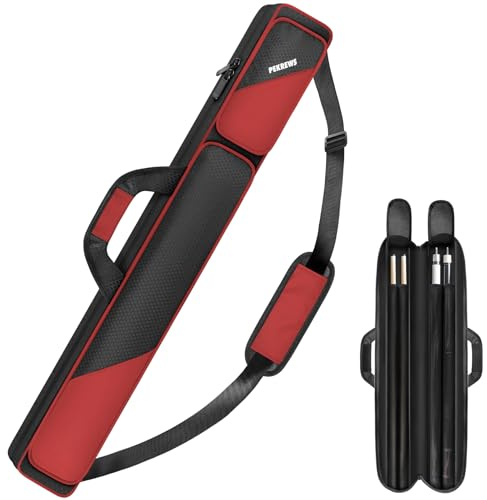 PEKREWS Pool Cue Case, Pool Stick Case 2x2 Holds 2 Sticks with 2 Accessory Zipper Pockets, Sturdy Polyester Pool Cue Carry Bag with Shoulder Strap Handle, Soft Billiard Cue Sling Bag for Men and Women