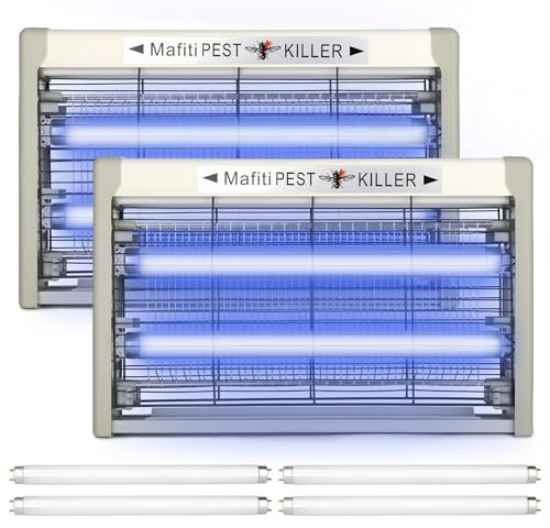 mafiti Eléctrico Mata Mosquitos, 20W Trampa de Insectos con Luz UV, Mata Moscas con 2 Bombillas de reemplazo, Polillas ect, Asesino Silencioso para Uso Residencial y Comercial (2Pack-Grey)