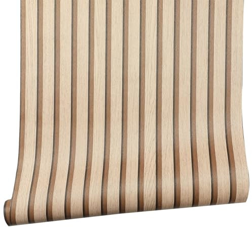Baketron Light Oak Wood Effect Wallpaper Wood Slat Wall Panelling Wallpaper Feature Retro Wooden Panels for Walls Living Room Bedroom Hall Hallway Woodchip Wallpaper for Adults Boys Man