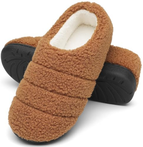 Mishansha Pantofole Uomo Donna Ciabatte Invernali Calde in Memory Foam Scarpe da Casa Comode Antiscivolo con Suola Spessa, Marrone Fulvo, 46/47 EU