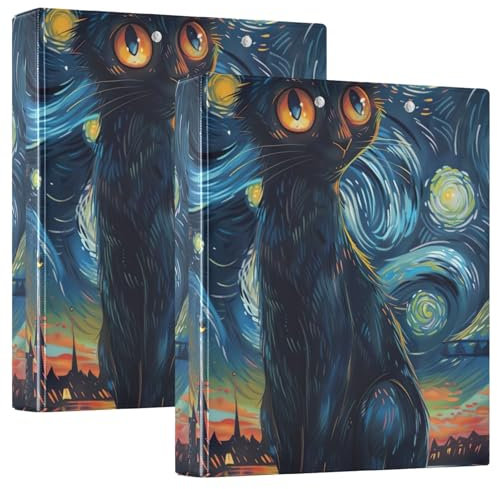 Black Cat on Sterry Night 3-Ringbuch, 3,8 cm, für 200 Blatt, D-Ring-Ordner, 2 Stück
