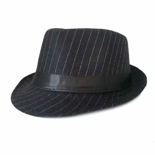 Plancholo Sombrero estilo fedora Panamá para hombre y mujer, a rayas, de paja, de ala corta, gorra de jazz, sombrero Trilby, Negro, Talla única