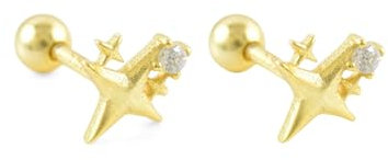 Stars Zirconia Stud Screw Back Earrings For Women Girls Minimalist 925 Fashion Sterling Silver 18k Gold Plated, Platinum Plated Hypoallergenic Jewellery with Gift box (18k Gold)