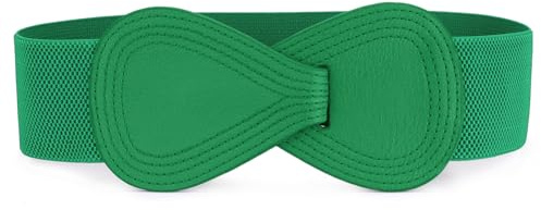 Allegra K Plus Size Interlock Buckle 8-shaped Faux Leather Elastic Belt Cinch Waistband for Lady, Green, Fit Waist Girth:31/78.5cm-43/109cm