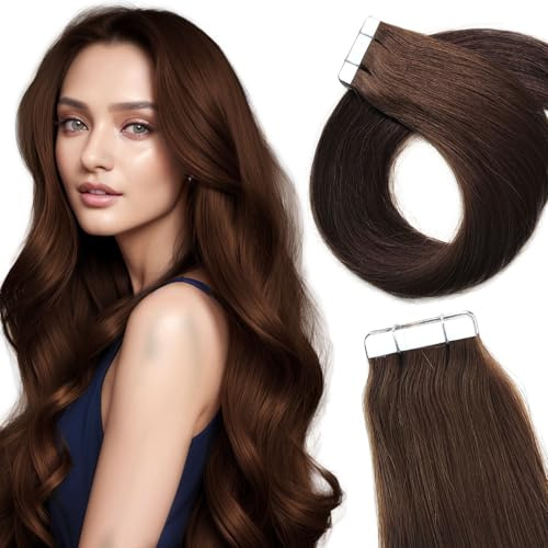 LieblichWelle Tape Extensions Echthaar Mittelbraun 35cm, 20Stück, 40g/Packung, Salon-Klasse Qualität, Einfaches und Angenehmes Tragen für Junge Frauen (Mittelbraun, 35 cm)