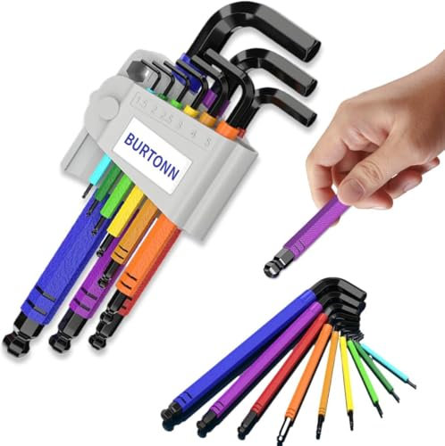 Uni-Fine 9Pcs 1.5-10 mm Allen Key Set, Professional Allen Keys with Ball Head, 9-Piece Hex Key Set for Bicycle