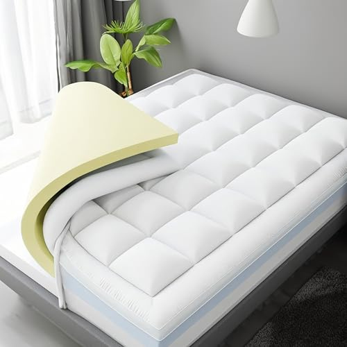 Pro Home 1400GSM Memory Foam Mattress Topper Double 10cm Extra Filled 100% Cotton Cover Quilted Mattress Toppers Double Size Bed For Back Support & Pressure Relief Washable Cover Memory Foam Topper